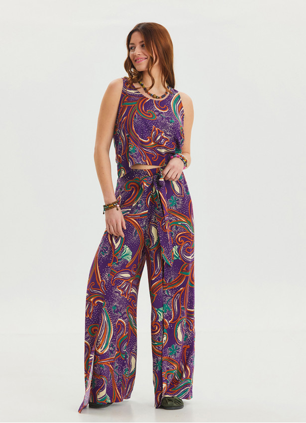 Boat Neck Backless Purple Authentic Jumpsuit 4535